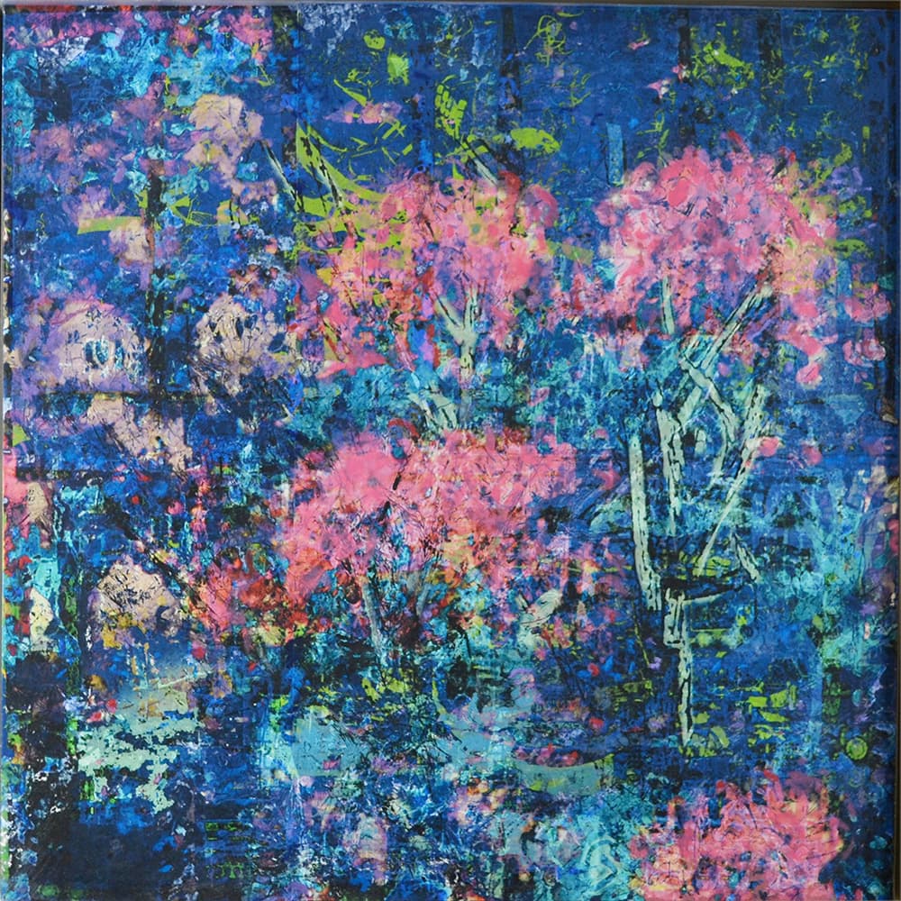 layers, folklore, mixed media, Edmonton, pastel, swirl, encaustic, fuchsia, Eden, Garden flowers
