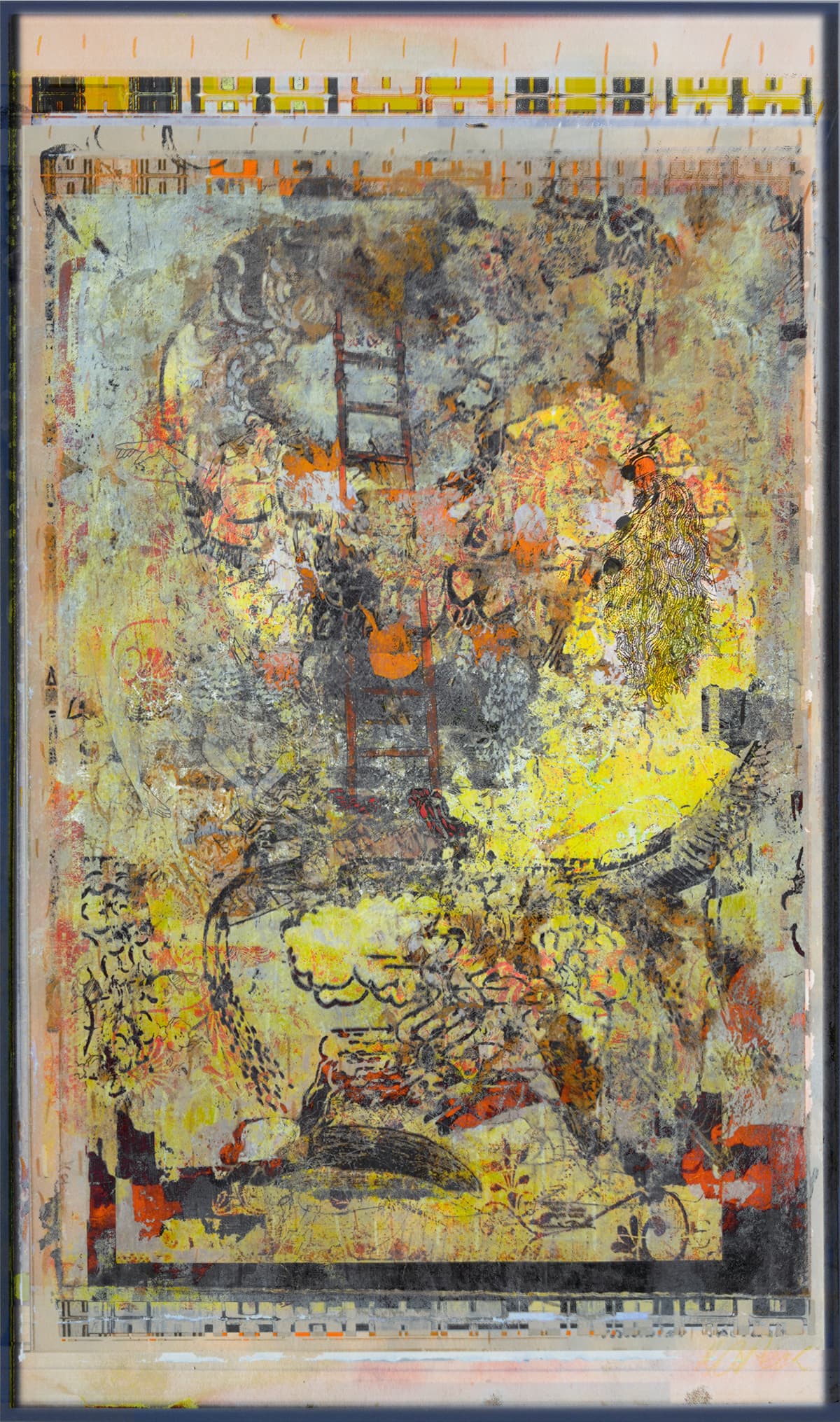 abstraction, mixed media, work on paper, artwork, Canadian artist, yellow, subtle, bright