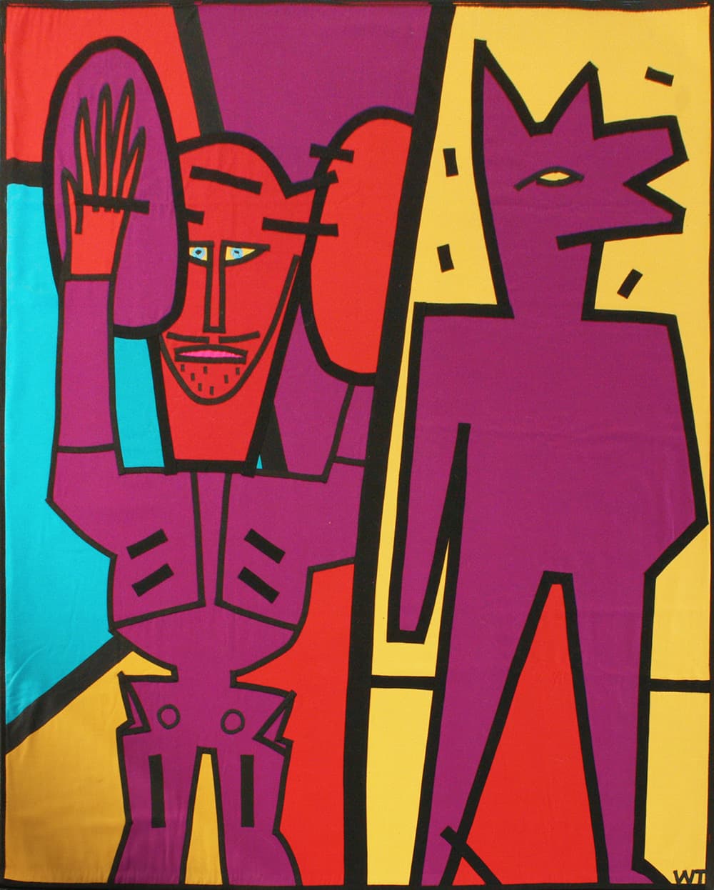 textile, dog, man, folk art, fair tale, sewing