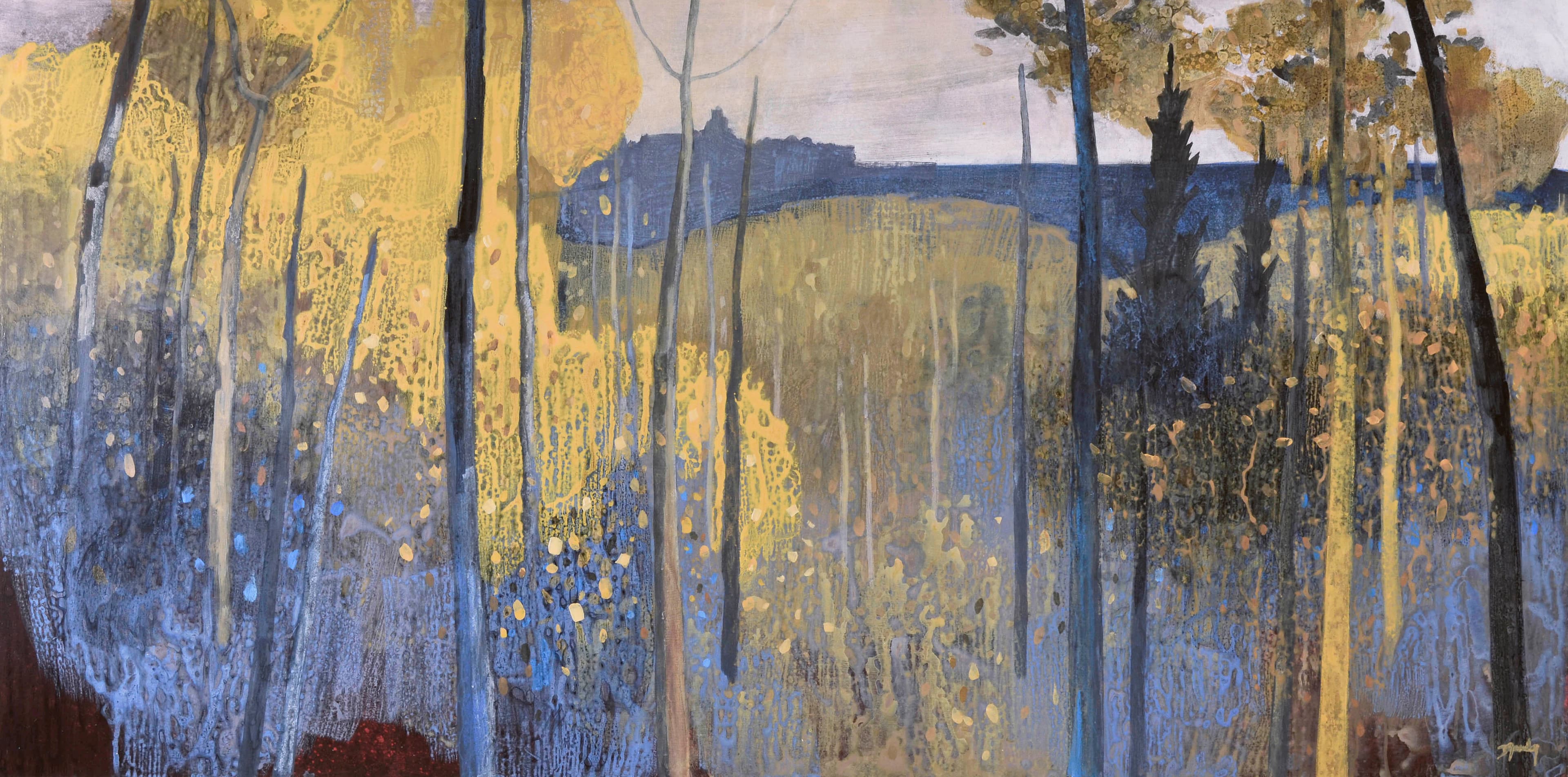 hills in background, through the trees, fall and autumn colours