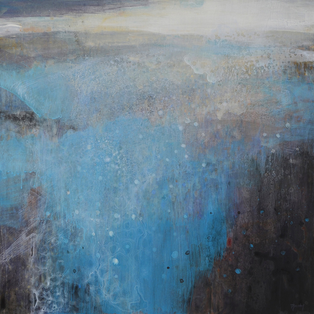 abstraction, landscape, layers, watery, soft, autumn, fall, earth tones subtle, ranch, blue