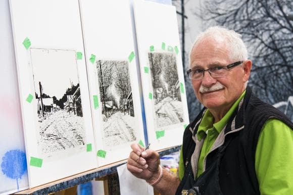 painting, sketch, Saskatchewan, Regina, alley, artist photo