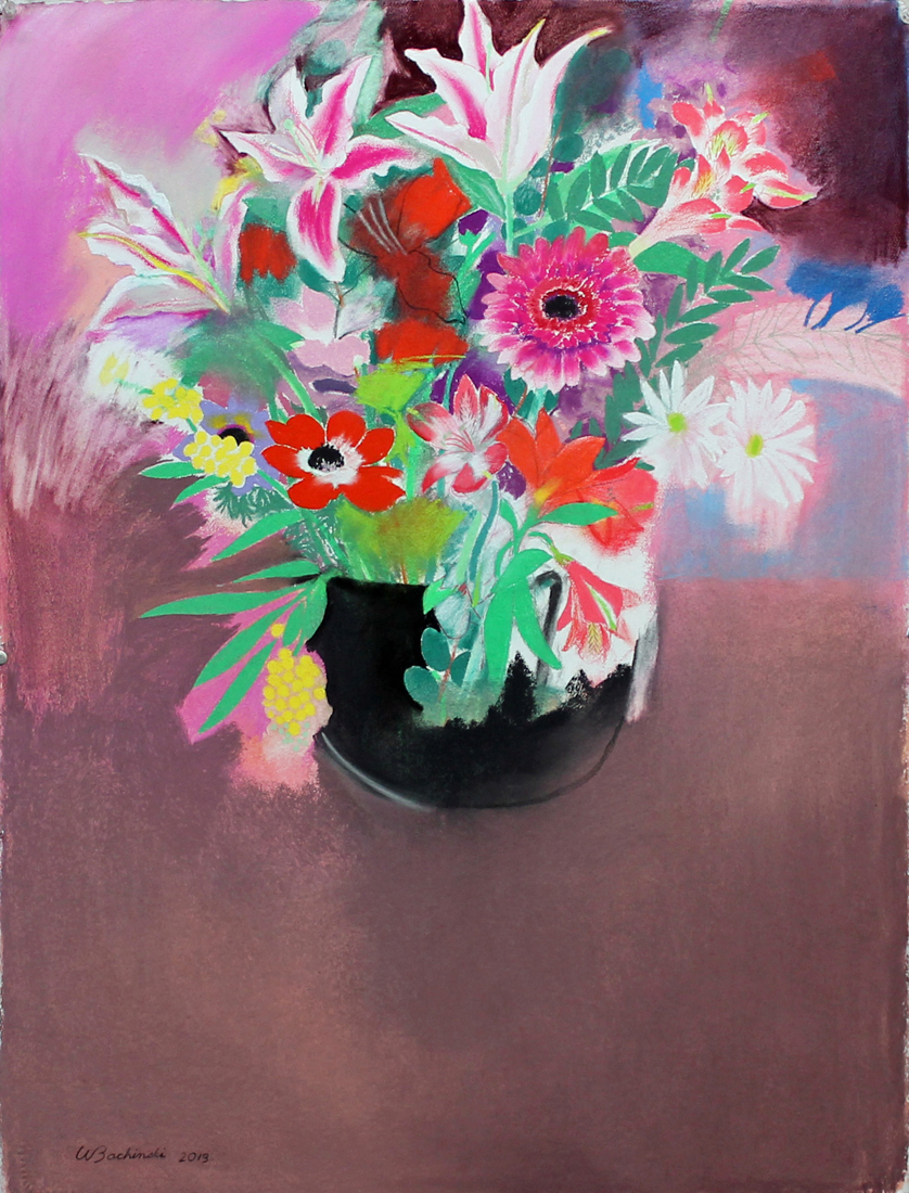 still life, anemones, impressionism, flowers, floating, vase, Ontario artist, bouquet, lilies, pastel colours, pink, mixed bouquet