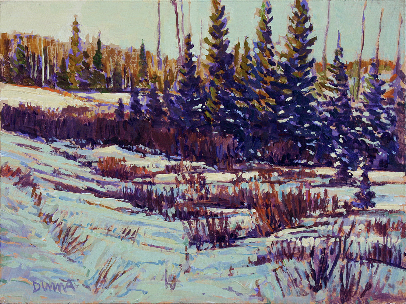 Alberta landscape, snow, prairie, Calgary artist, panorama, bog, marsh, subalpine