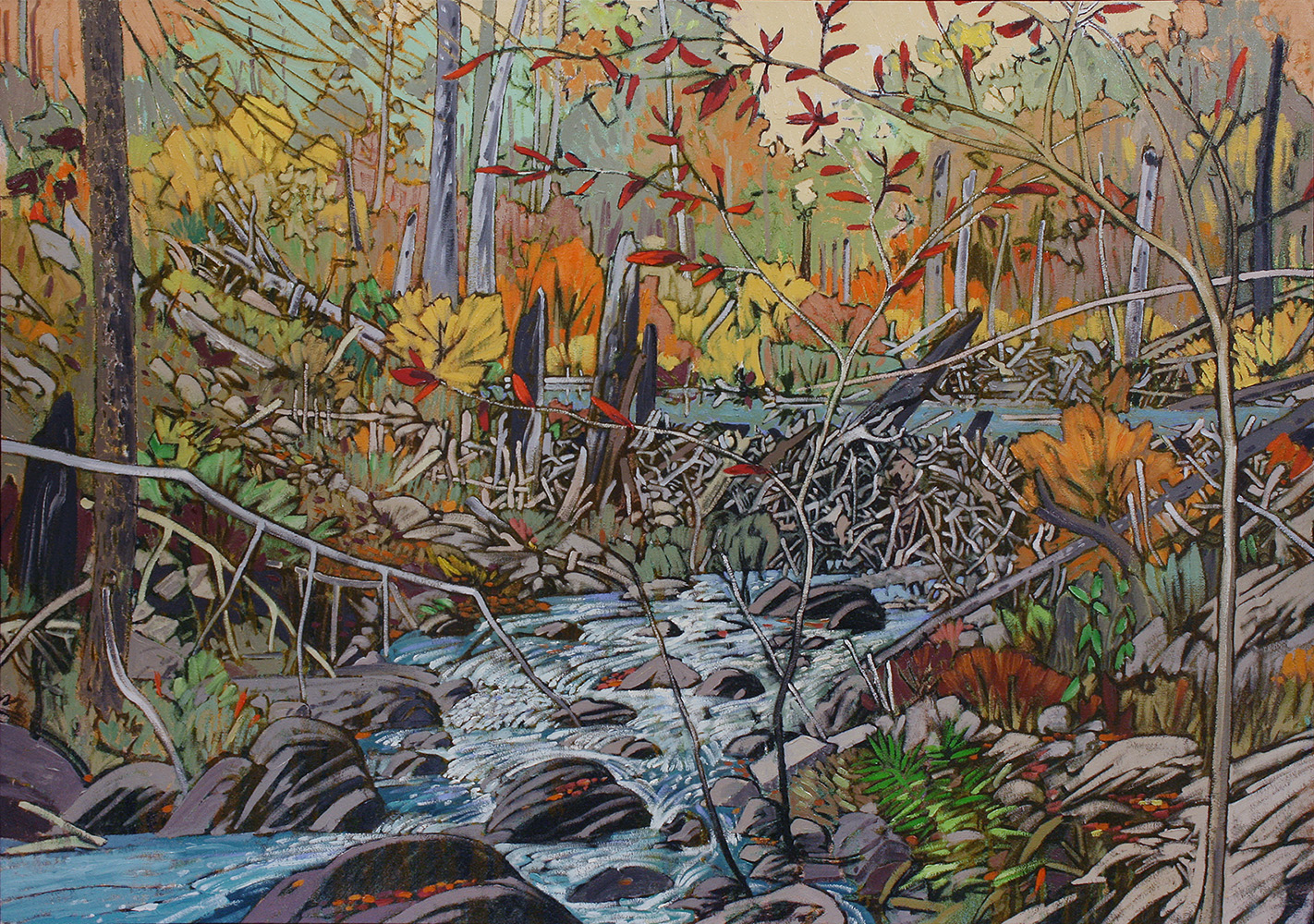 shoreline, colour, autumn, reflection, drips, Regina Five, abstraction, water, Nova Scotia, Fishing, rapids, river