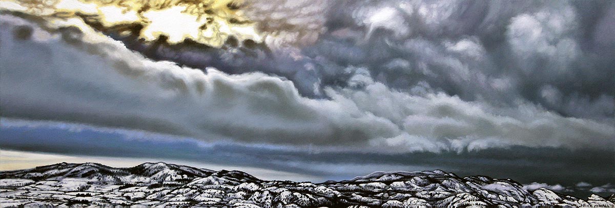 Kelowna, realism, Calgary, artist residency, winter scene, light, landscape, cloudy, panorama, light, lake, sun