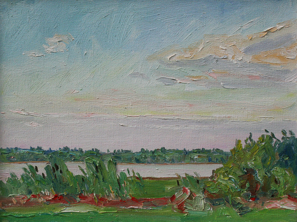 Emma Lake, Saskatoon, Saskatchewan, river, lake, clouds, sky, impressionism, sunset, soft tones