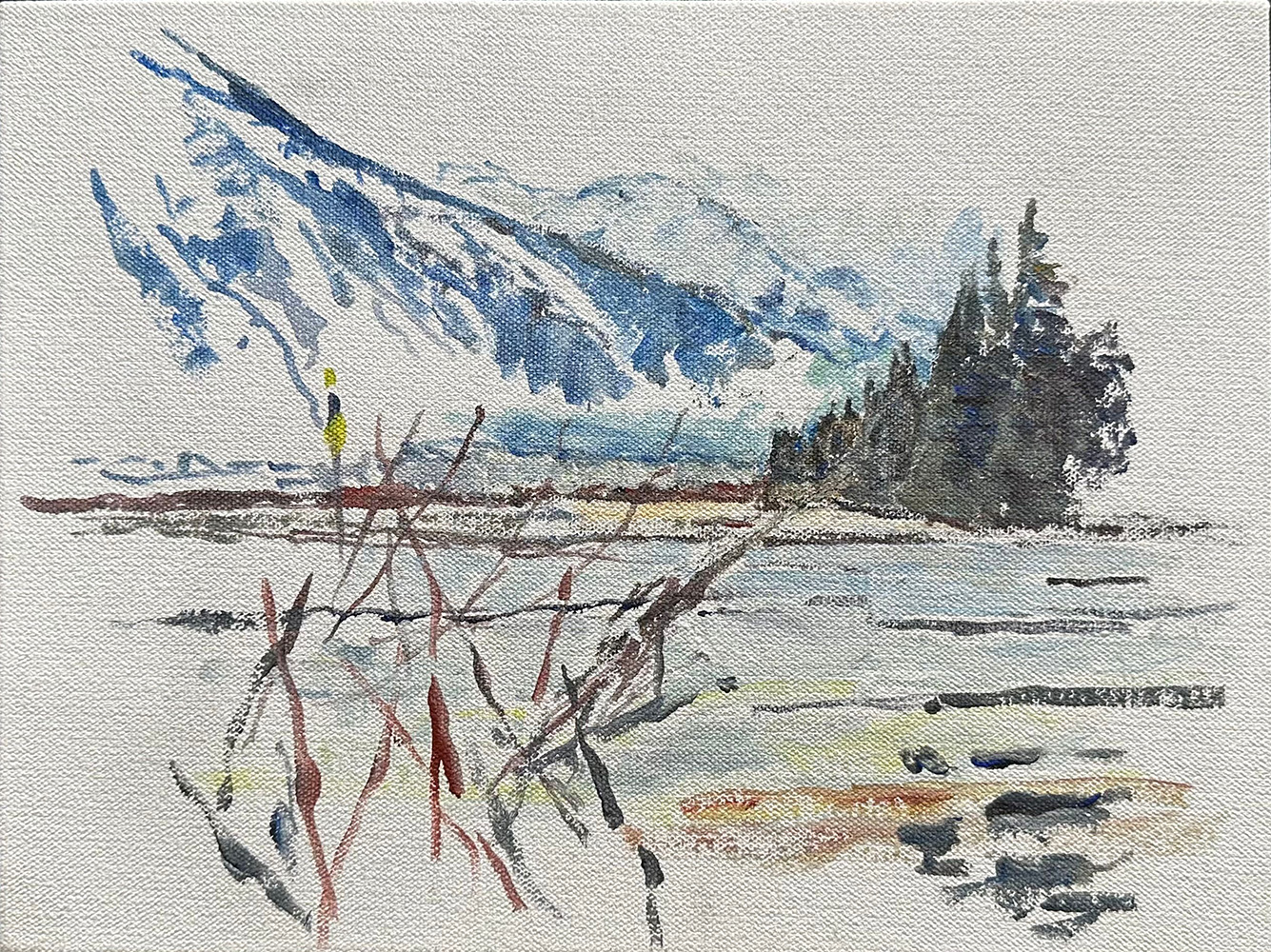 Emma Lake, Bow Valley, Oil, miniature, landscape