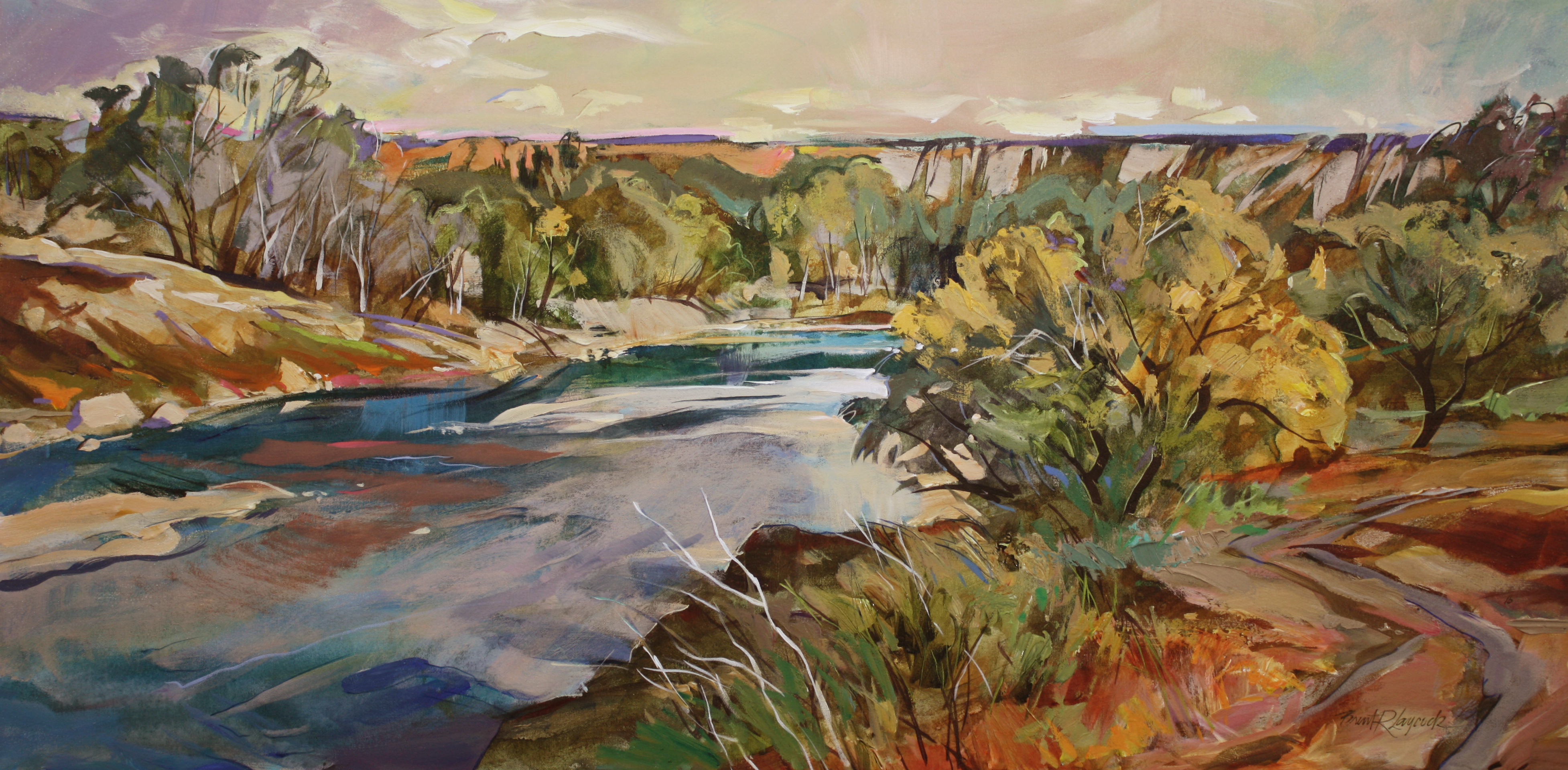 landscape, river, painterly, acrylic, Alberta