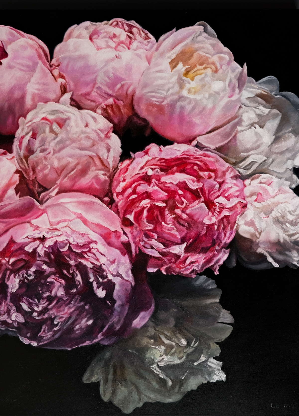 flowers, peonies, Rembrandt, oil paintings, Roses, realism, pink