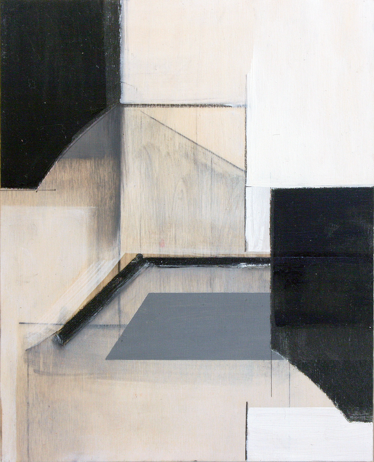 angular, abstract, negative space, expressionism, movement, grey tones, black, mixed media