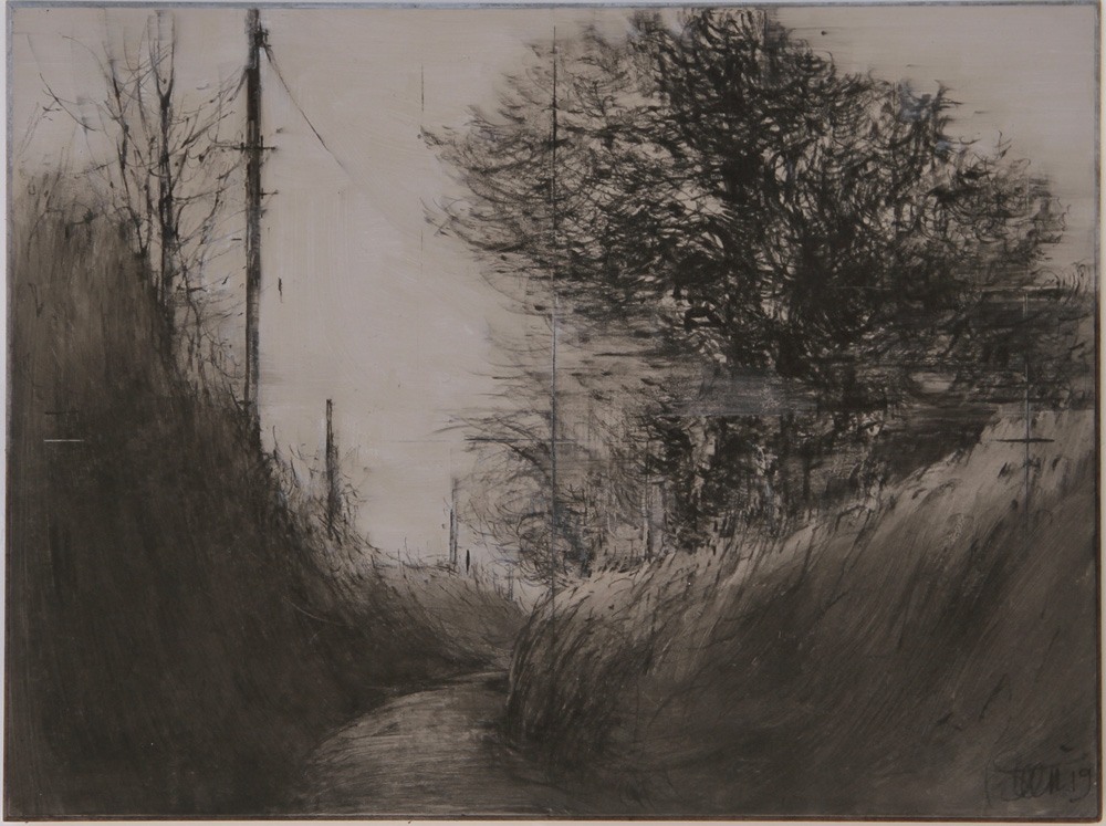 drawing, mark-making, road, countryside, England, dark, moody, foreboding, trees, antique